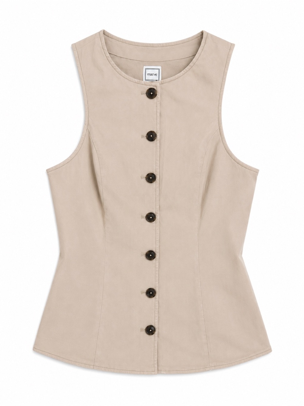 Maeve Button Front Cotton Blend Vest Top – Beige Neutral NWT Small